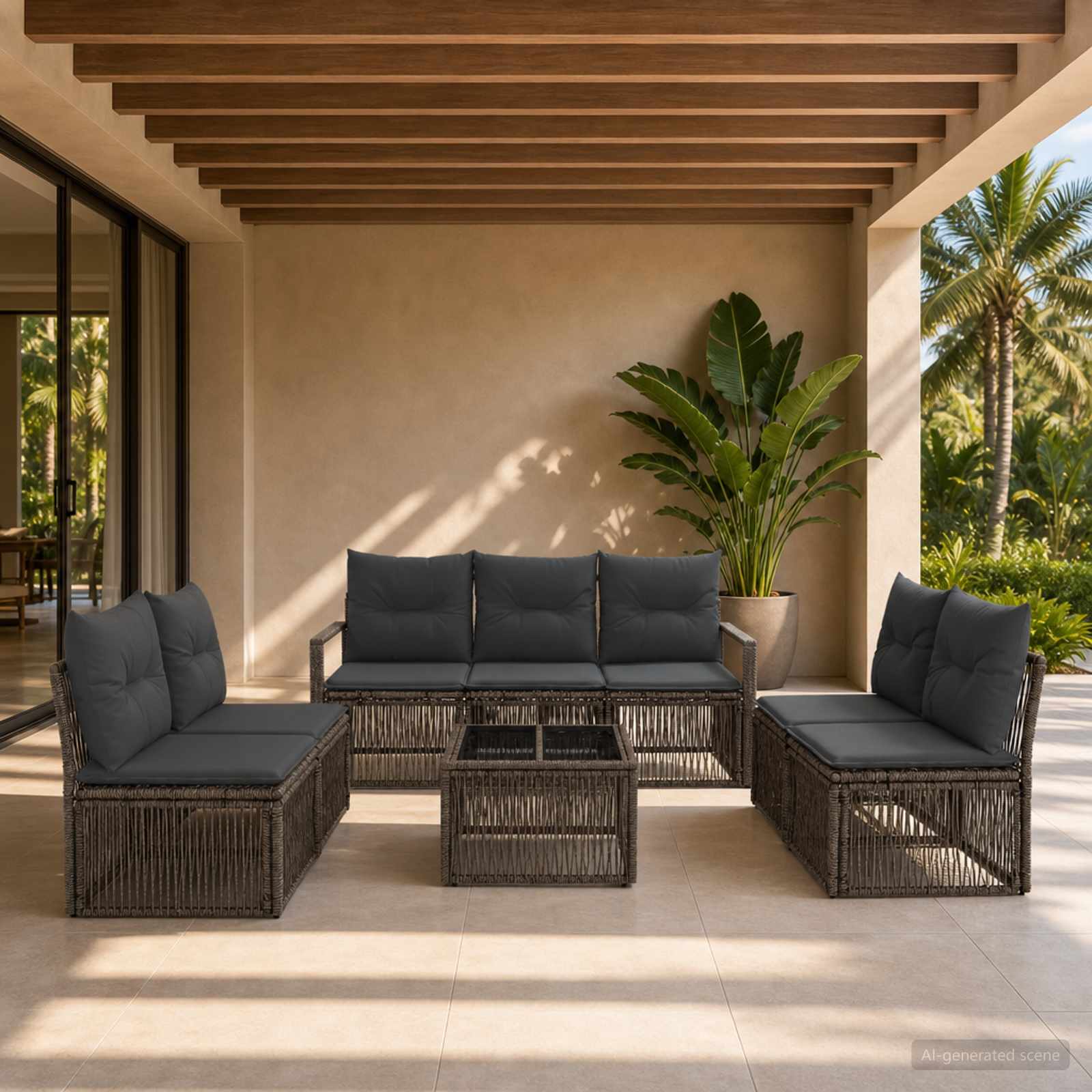 Gartensofa-set 8 stk. Grau Poly-Rattan