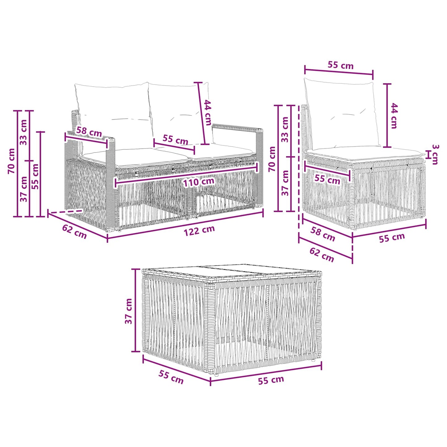 Gartensofa-set 8 stk. Grau Poly-Rattan