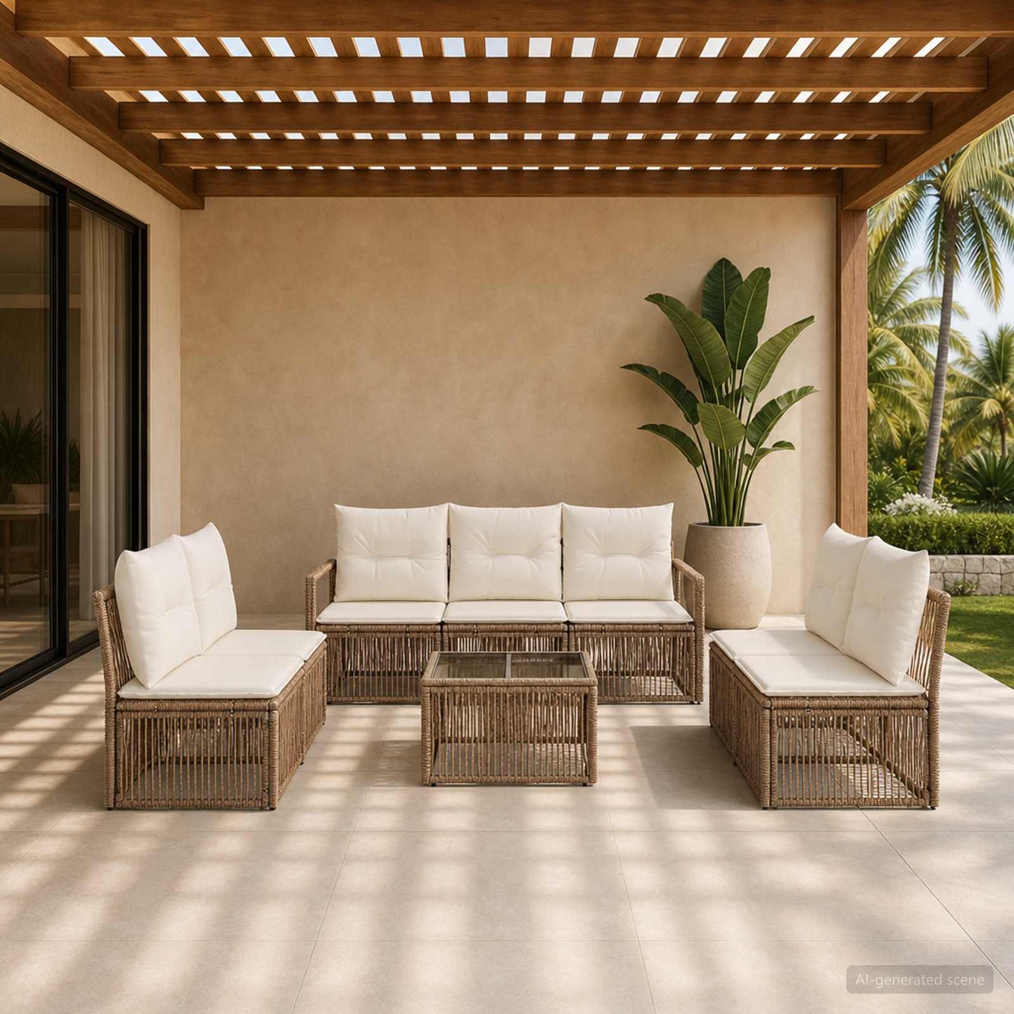 Gartensofa-set 8 pcs Beige Poly-Rattan