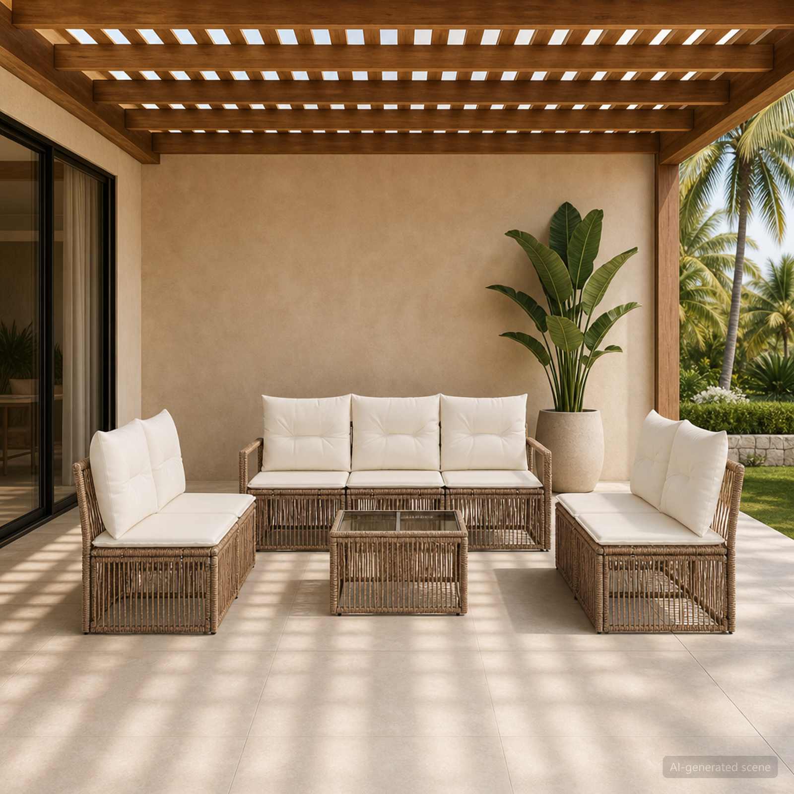 Gartensofa-set 8 pcs Beige Poly-Rattan