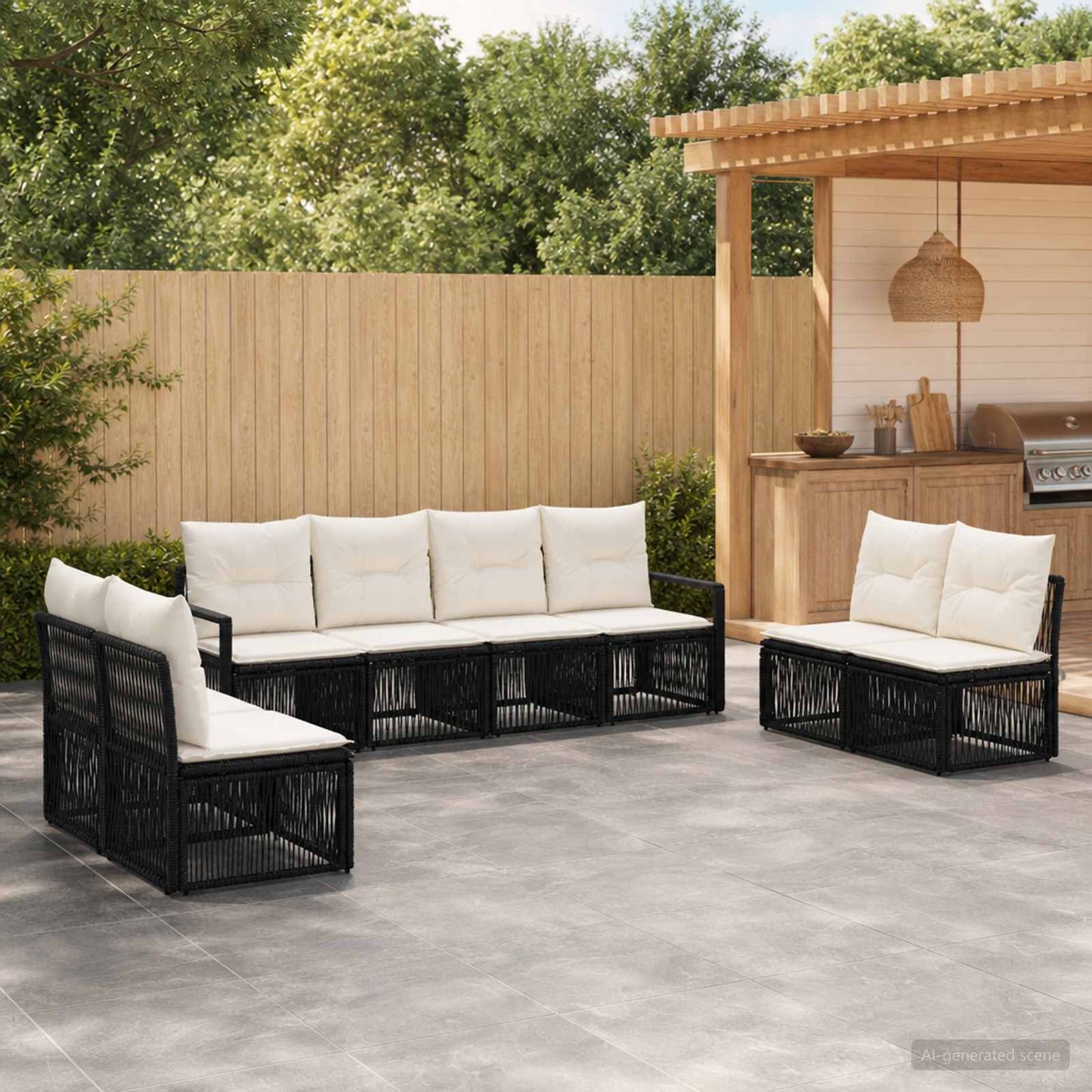Gartensofa-set 8 stk. Schwarz Poly-Rattan