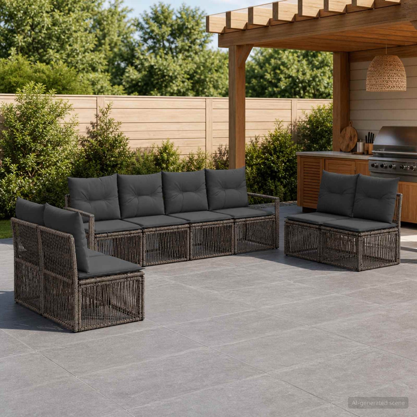 Gartensofa-set 8 pcs Grau Poly-Rattan