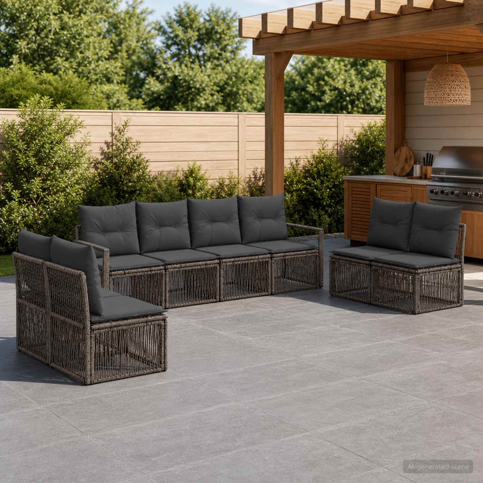 Gartensofa-set 8 pcs Grau Poly-Rattan