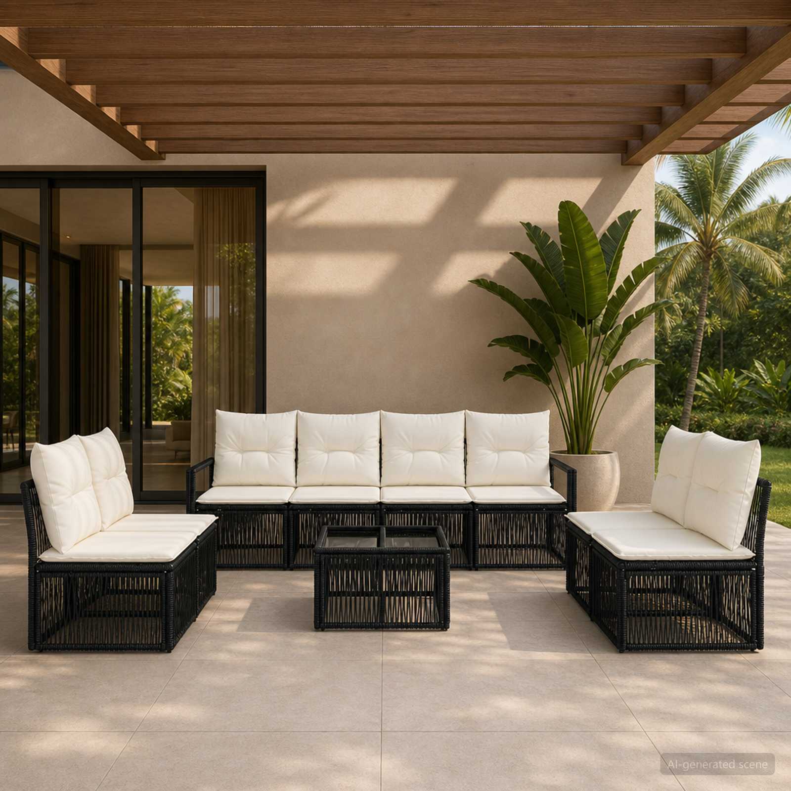 Gartensofa-set 9 stk. Schwarz Poly-Rattan