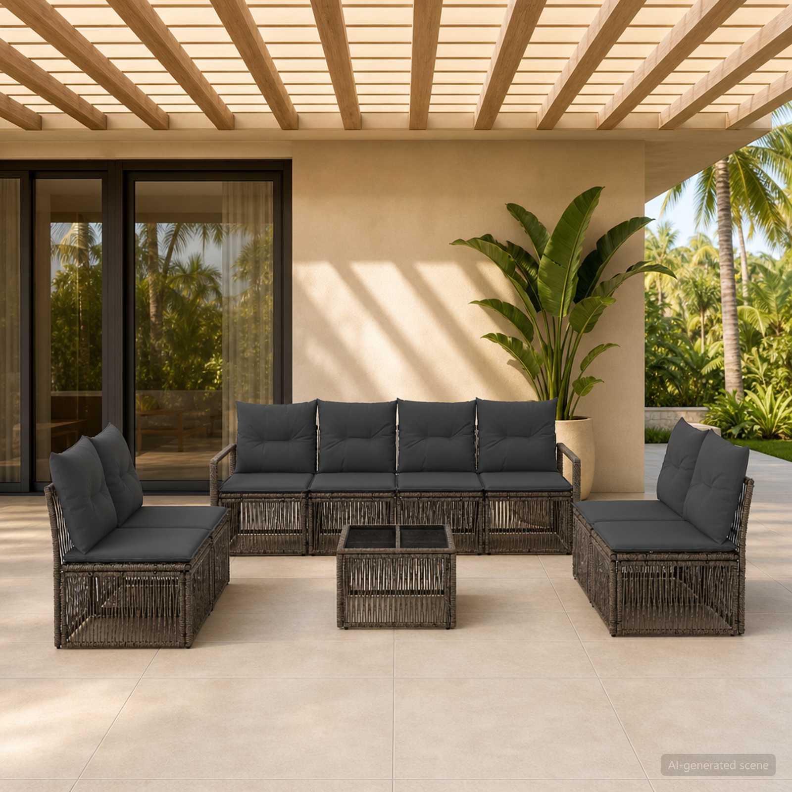 Gartensofa-set 9 stk. Grau Poly-Rattan