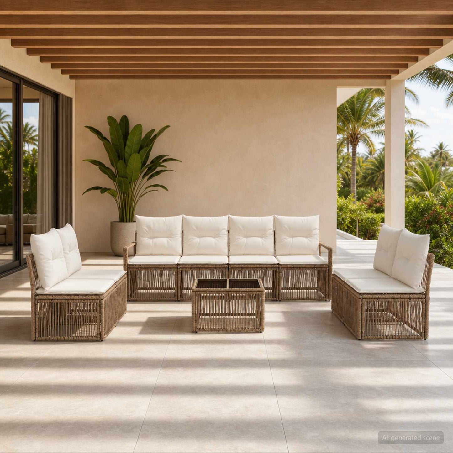 Gartensofa-set 9 pcs Beige Poly-Rattan