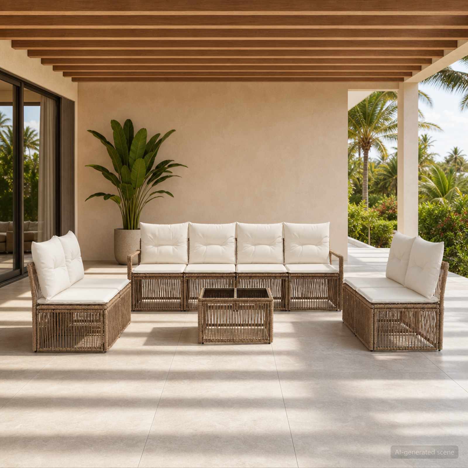 Gartensofa-set 9 pcs Beige Poly-Rattan