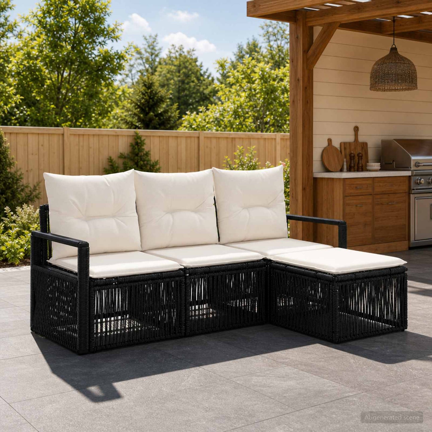 Gartensofa-set 4 pcs Schwarz Poly-Rattan