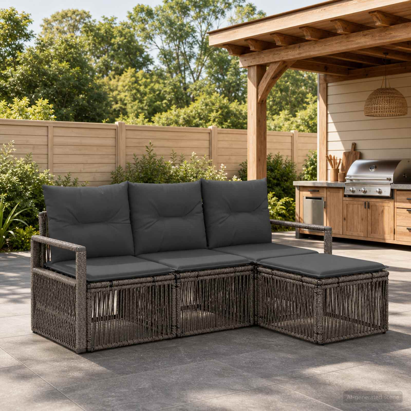 Gartensofa-set 4 stk. Grau Poly-Rattan
