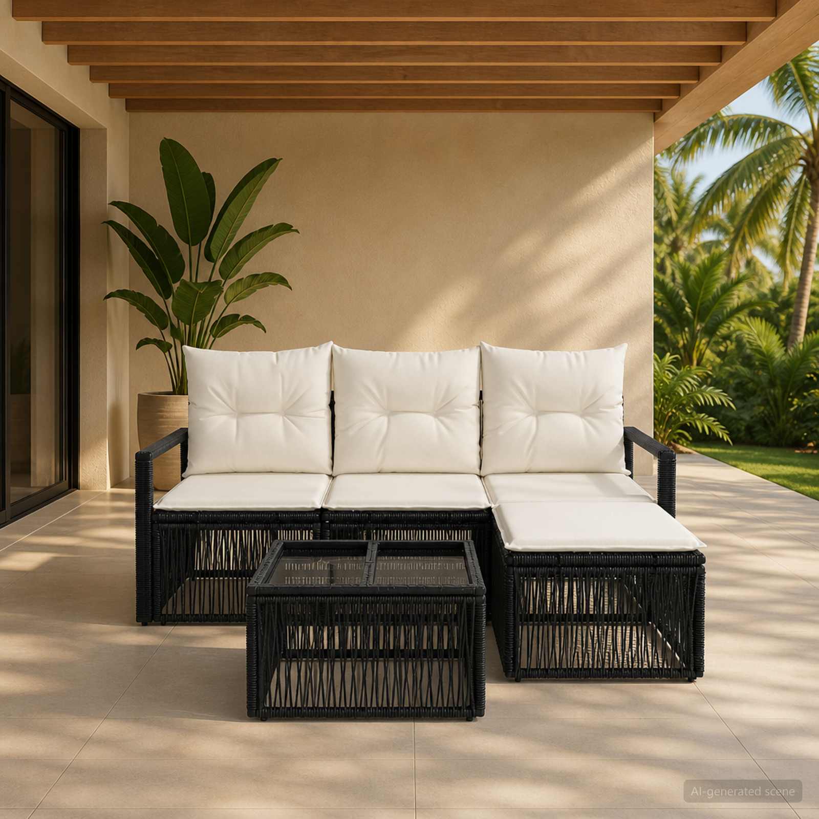 Gartensofa-set 5 stk. Schwarz Poly-Rattan