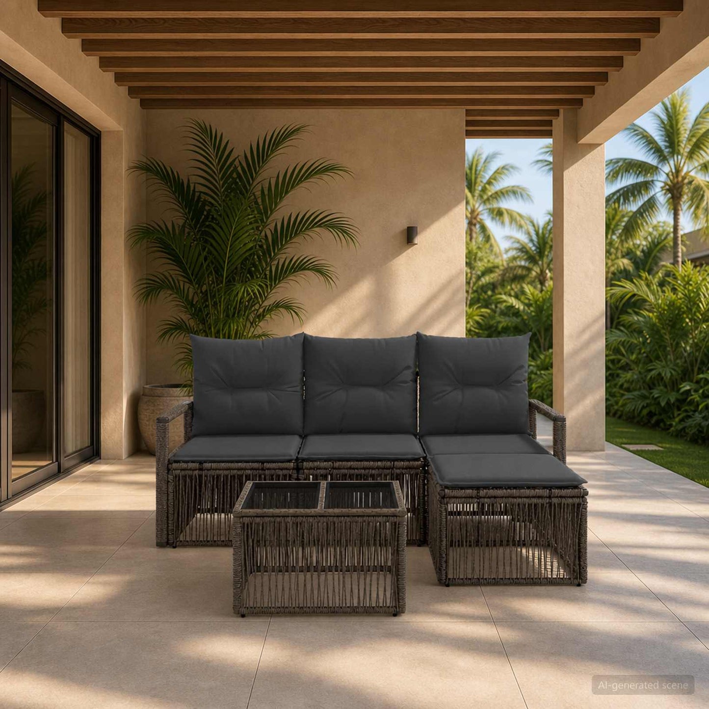 Gartensofa-set 5 stk. Grau Poly-Rattan