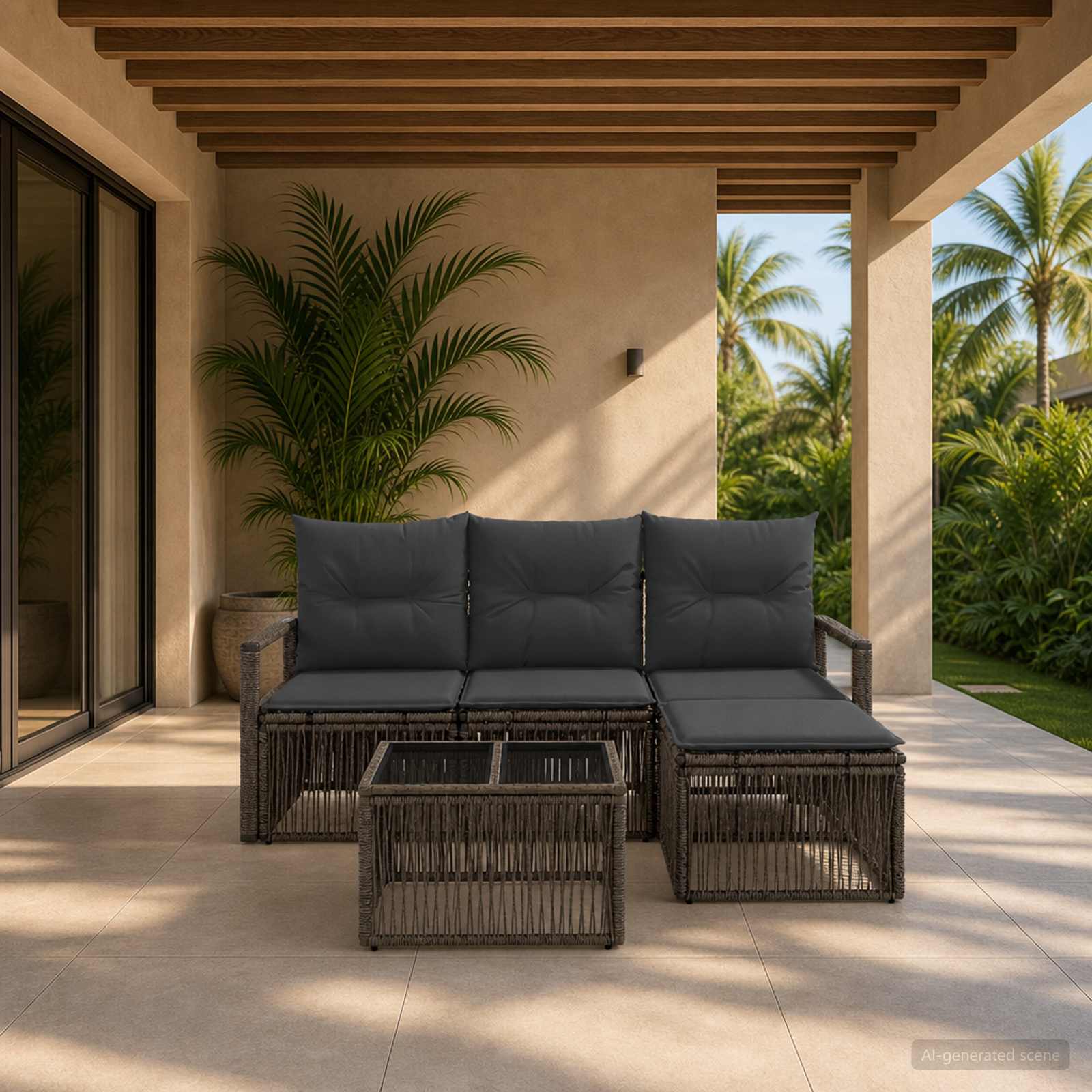Gartensofa-set 5 stk. Grau Poly-Rattan