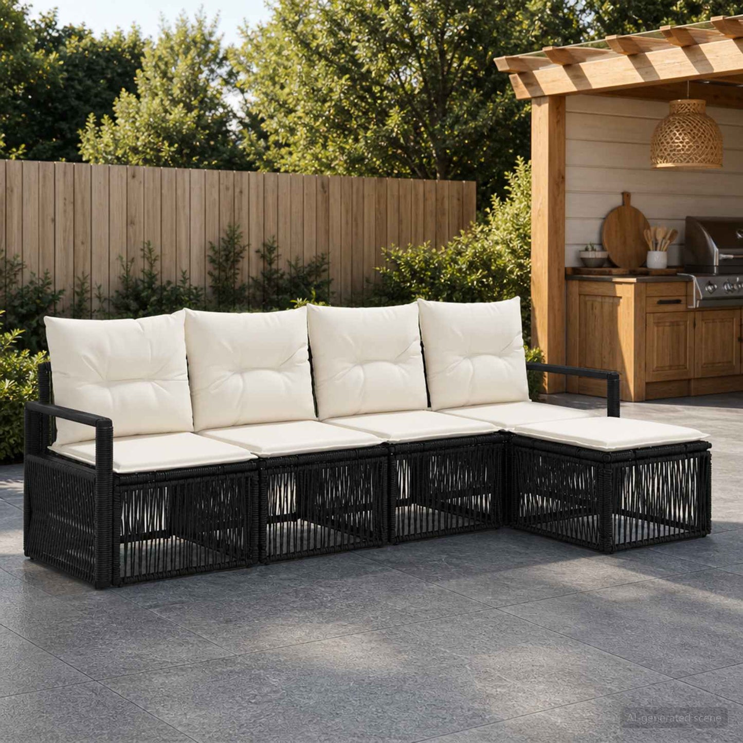 Gartensofa-set 4 stk. Schwarz Poly-Rattan