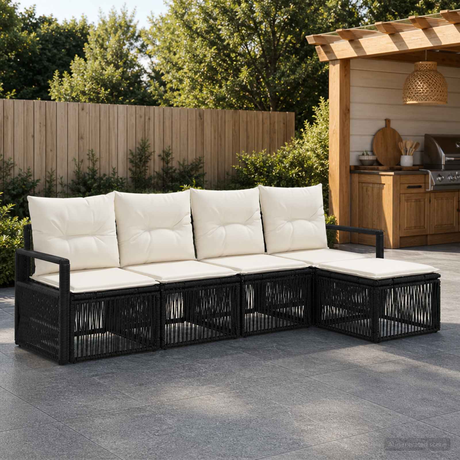 Gartensofa-set 4 stk. Schwarz Poly-Rattan