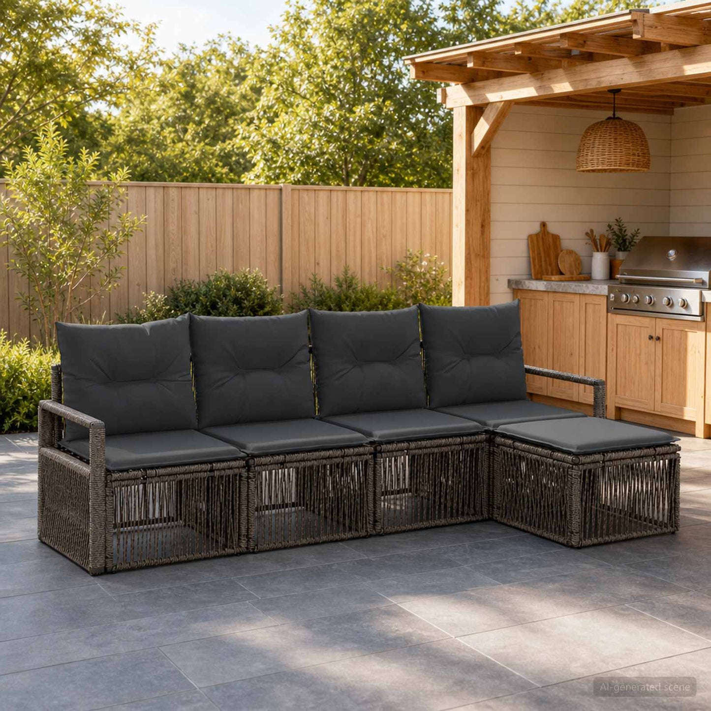 Gartensofa-set 4 stk. Grau Poly-Rattan