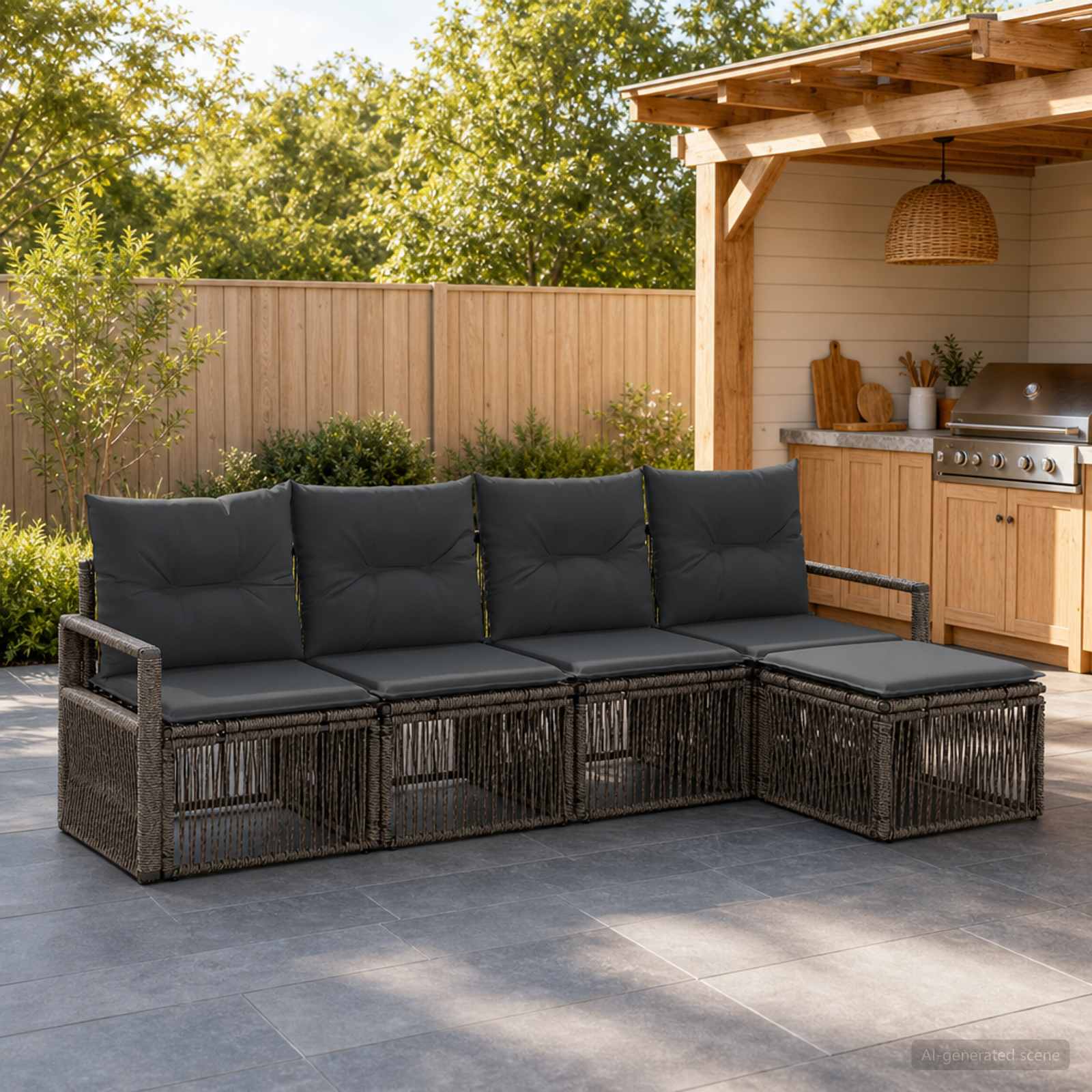 Gartensofa-set 4 stk. Grau Poly-Rattan