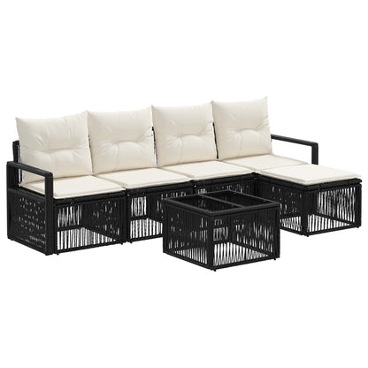 Gartensofa-set 6 stk. Schwarz Poly-Rattan