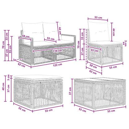 Gartensofa-set 6 stk. Schwarz Poly-Rattan