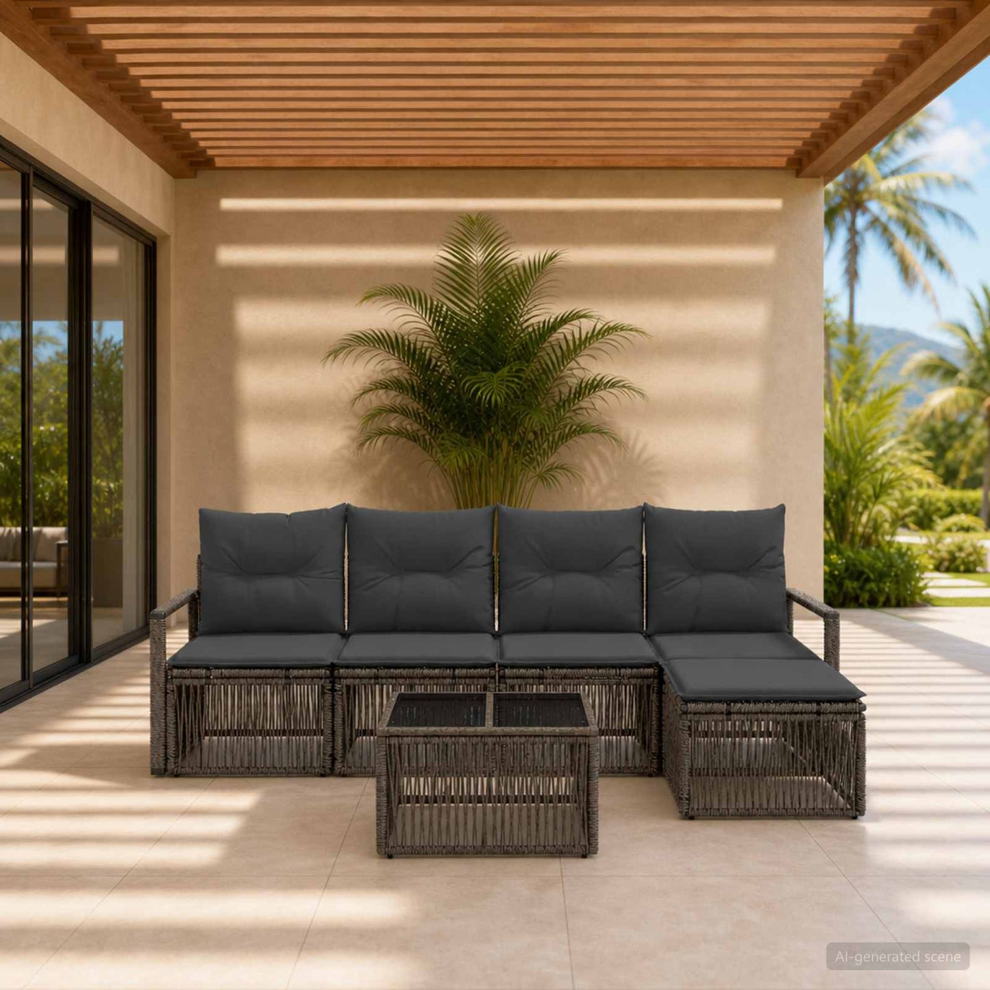 Gartensofa-set 6 stk. Grau Poly-Rattan