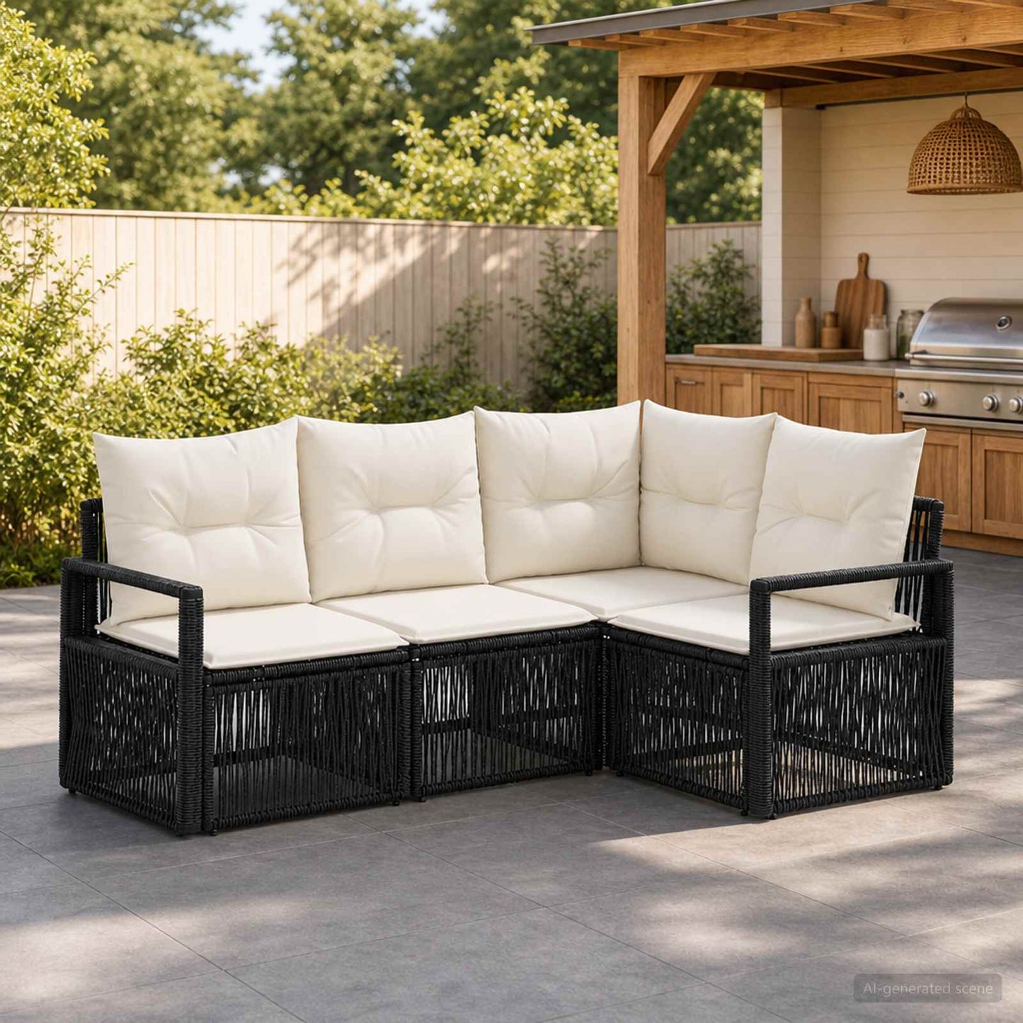 Gartensofa-set 4 stk. Schwarz Poly-Rattan