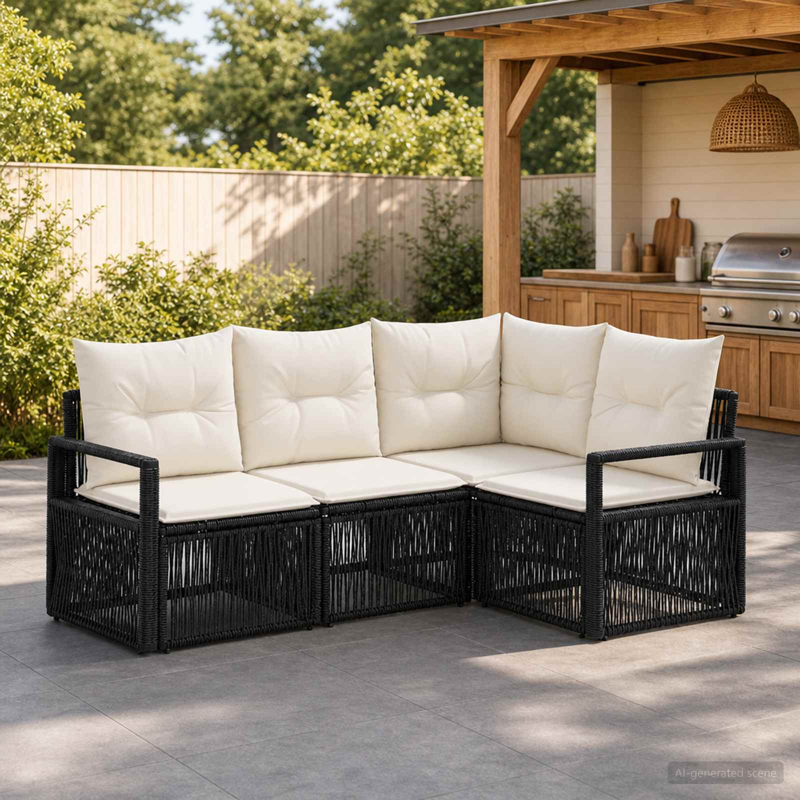 Gartensofa-set 4 stk. Schwarz Poly-Rattan