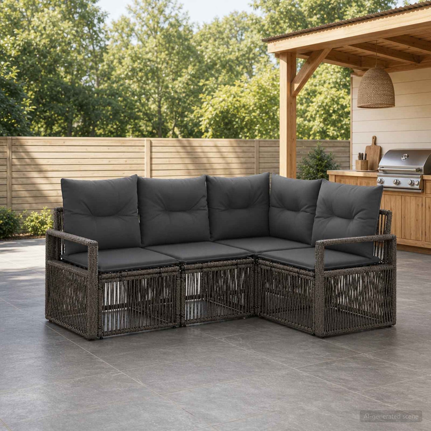 Gartensofa-set 4 pcs Grau Poly-Rattan