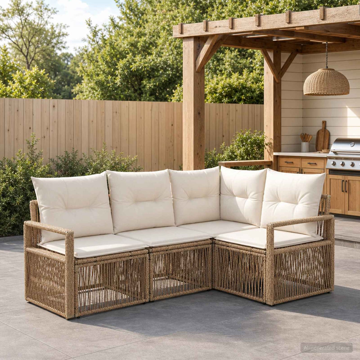 Gartensofa-set 4 stk. Beige Poly-Rattan