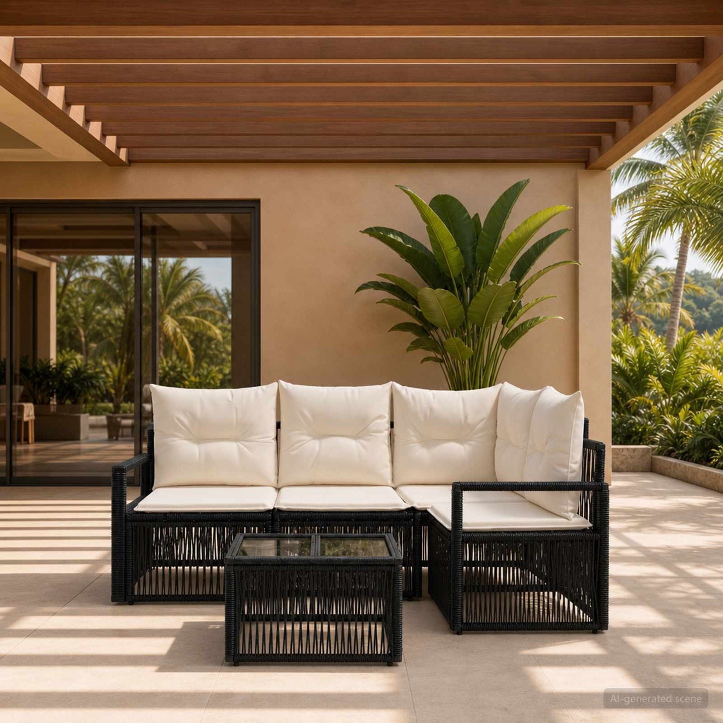 Gartensofa-set 5 stk. Schwarz Poly-Rattan