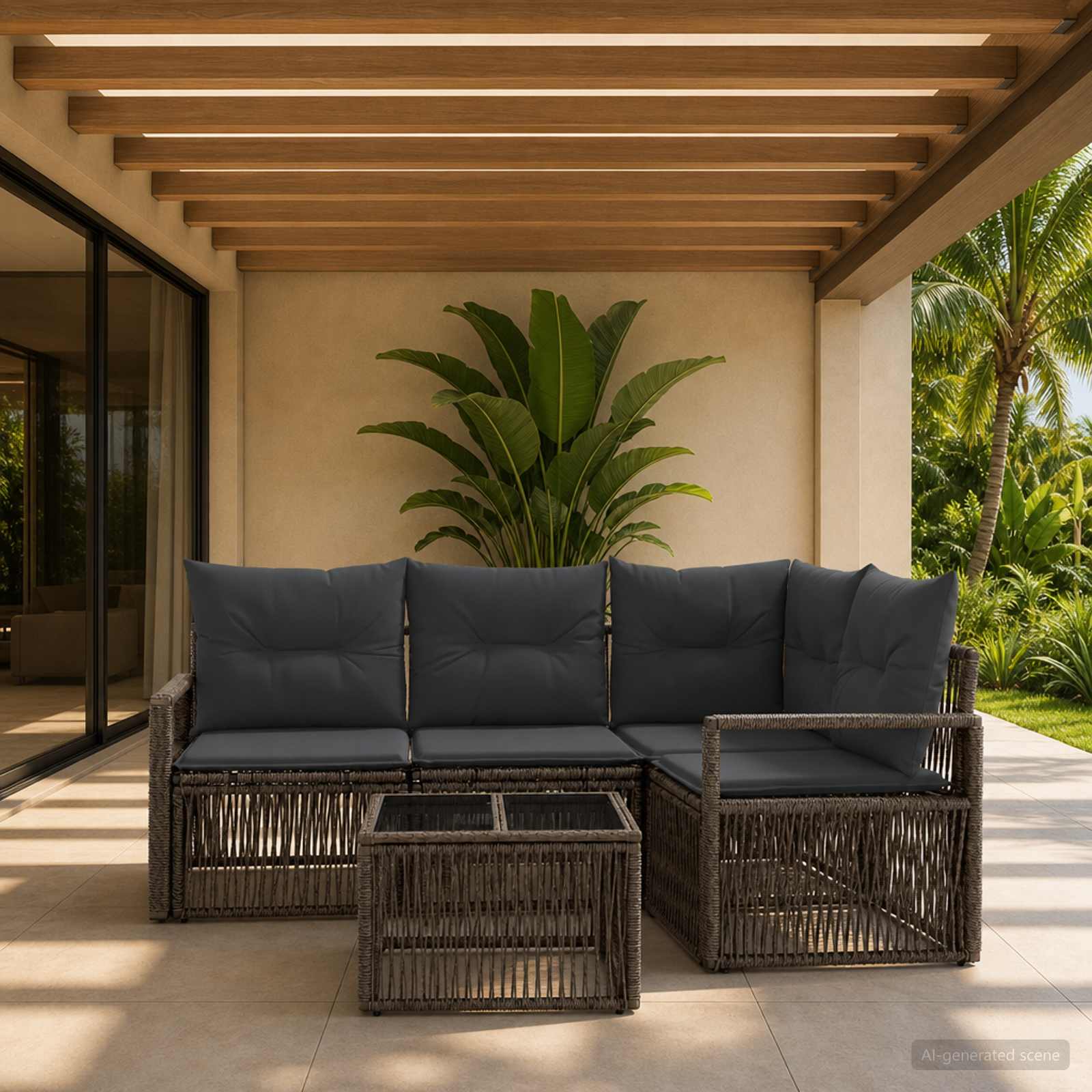 Gartensofa-set 5 stk. Grau Poly-Rattan