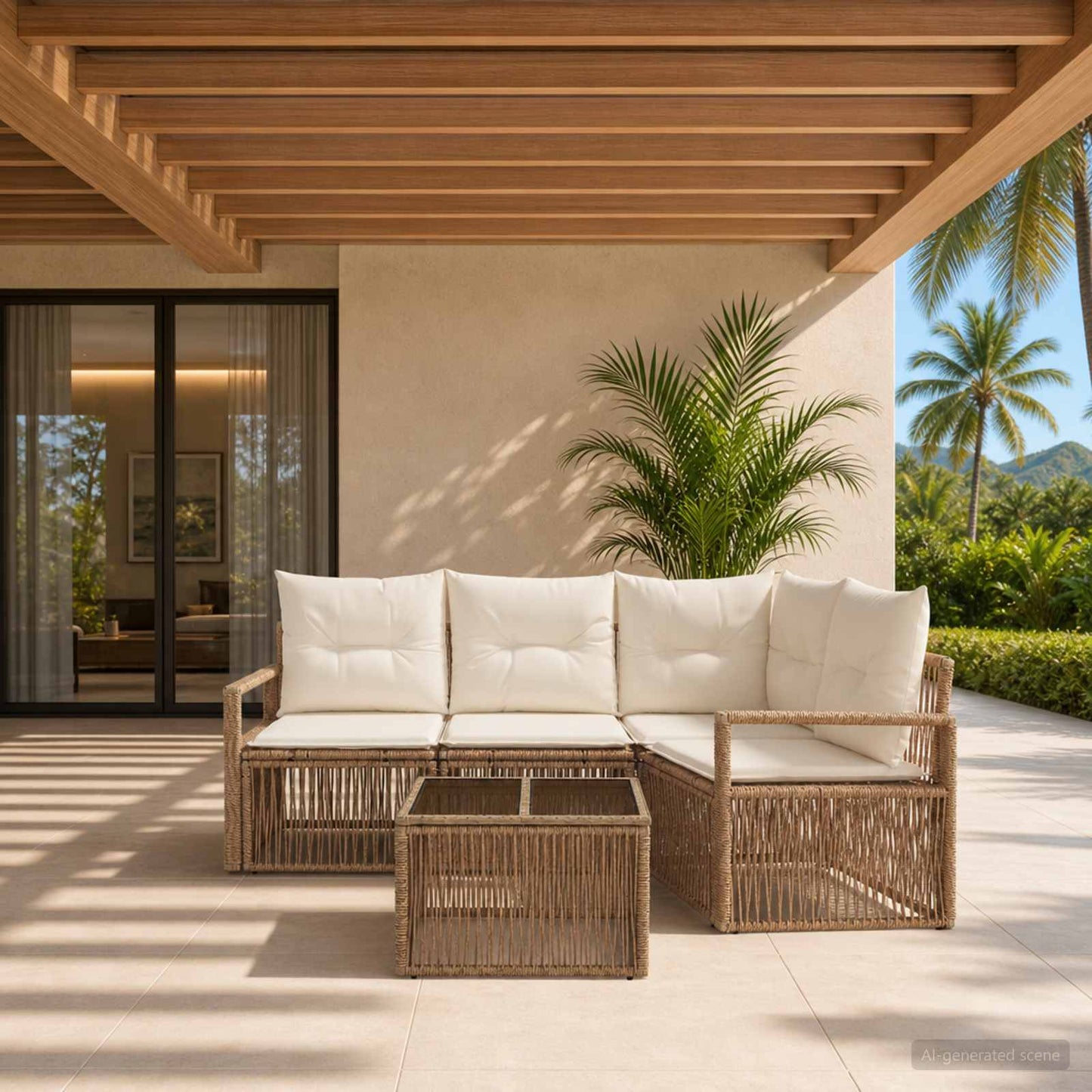 Gartensofa-set 5 pcs Beige Poly-Rattan