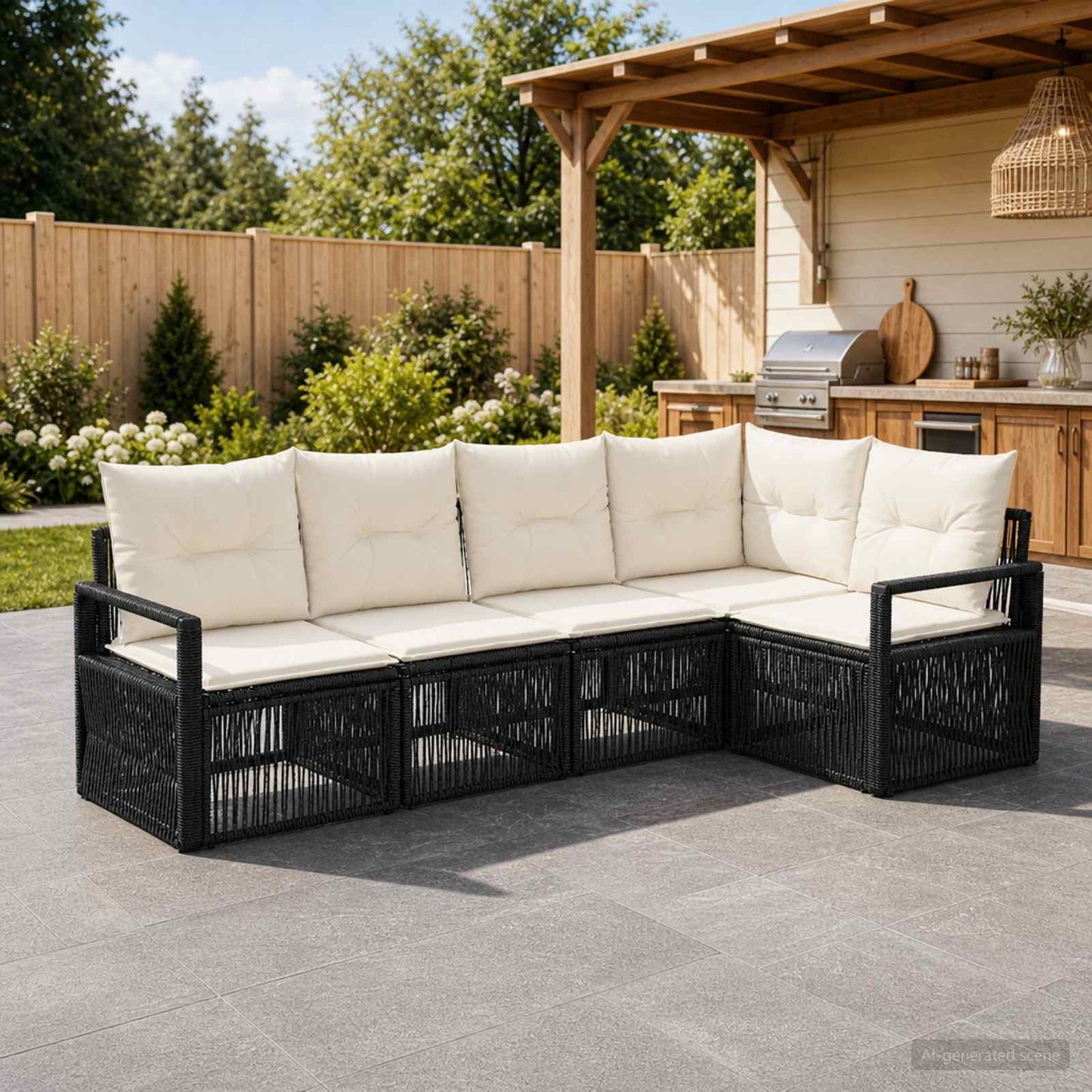 Gartensofa-set 5 pcs Schwarz Poly-Rattan
