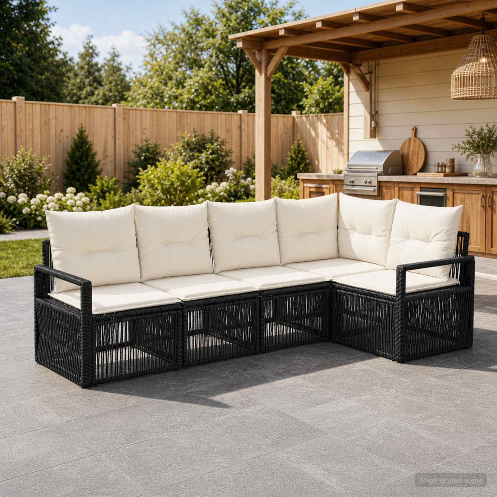 Gartensofa-set 5 stk. Schwarz Poly-Rattan