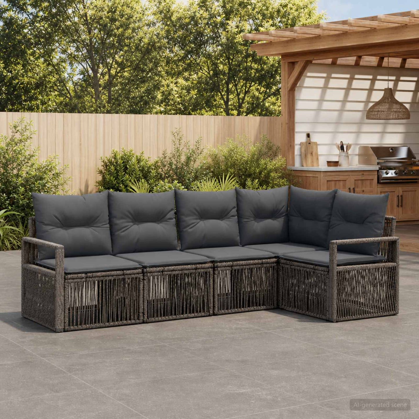 Gartensofa-set 5 pcs Grau Poly-Rattan