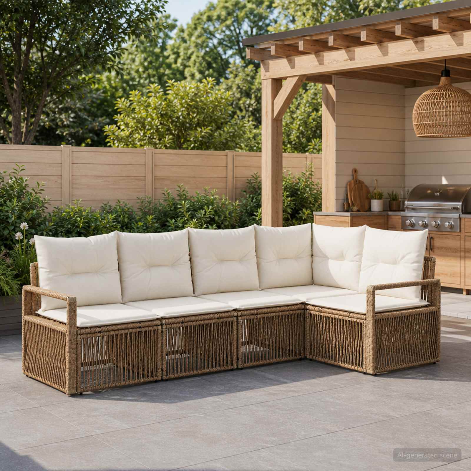 Gartensofa-set 5 stk. Beige Poly-Rattan
