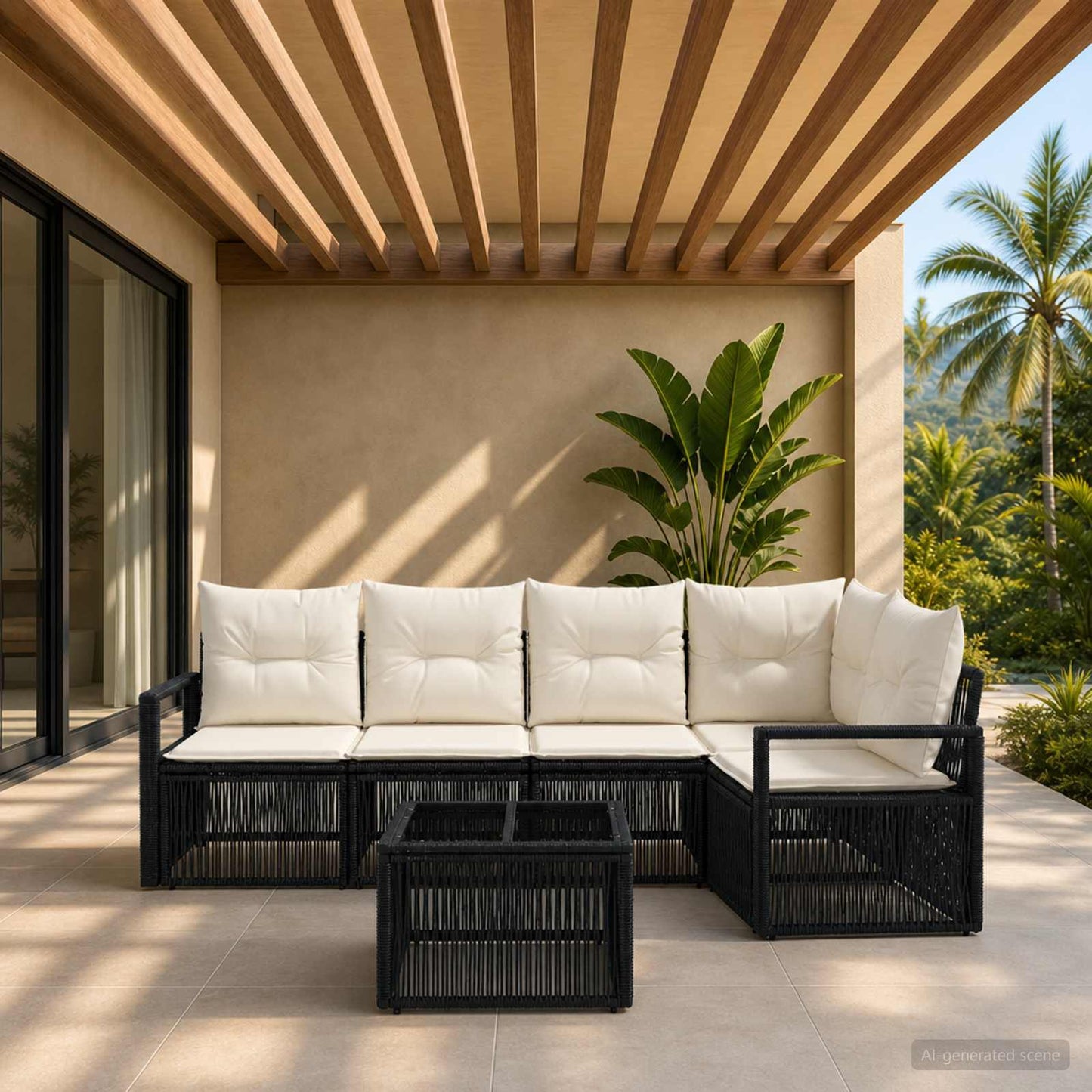 Gartensofa-set 6 stk. Schwarz Poly-Rattan