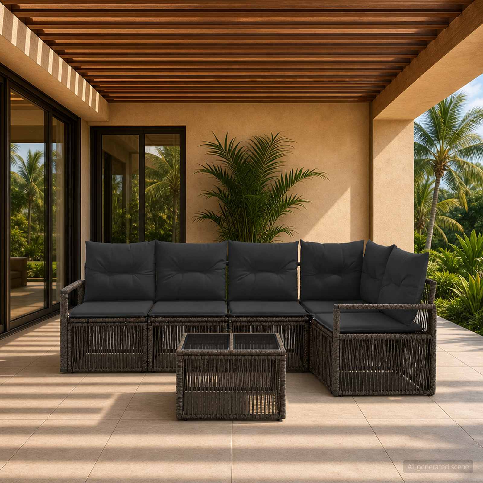 Gartensofa-set 6 stk. Grau Poly-Rattan