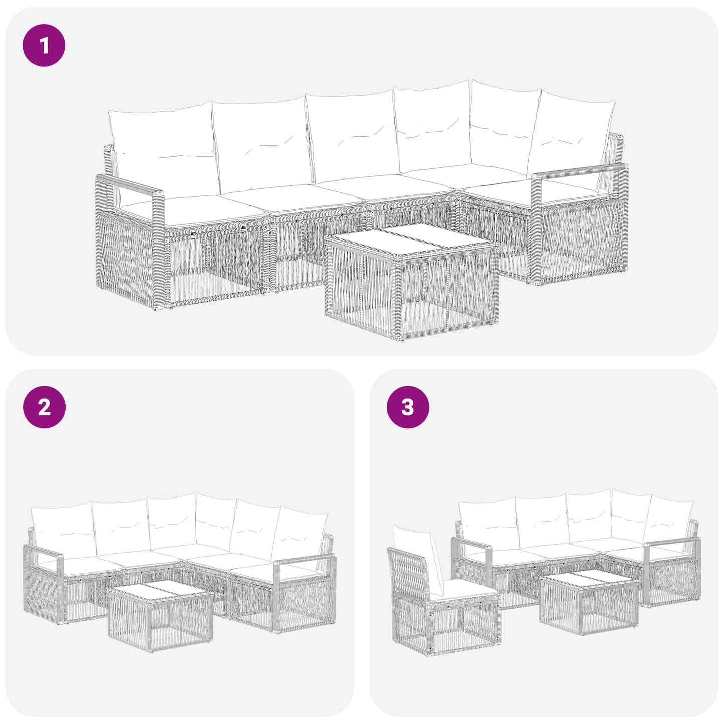 Gartensofa-set 6 stk. Grau Poly-Rattan