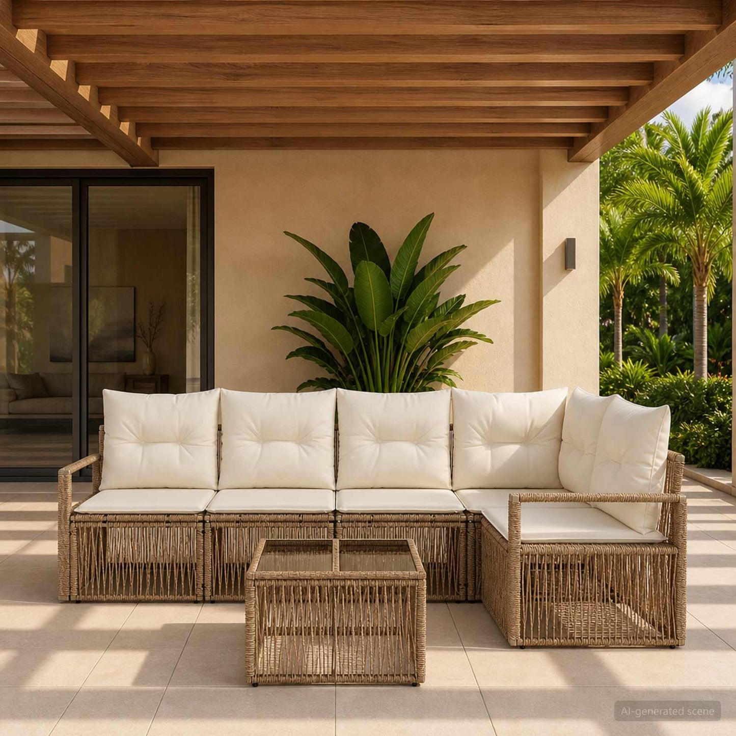 Gartensofa-set 6 pcs Beige Poly-Rattan