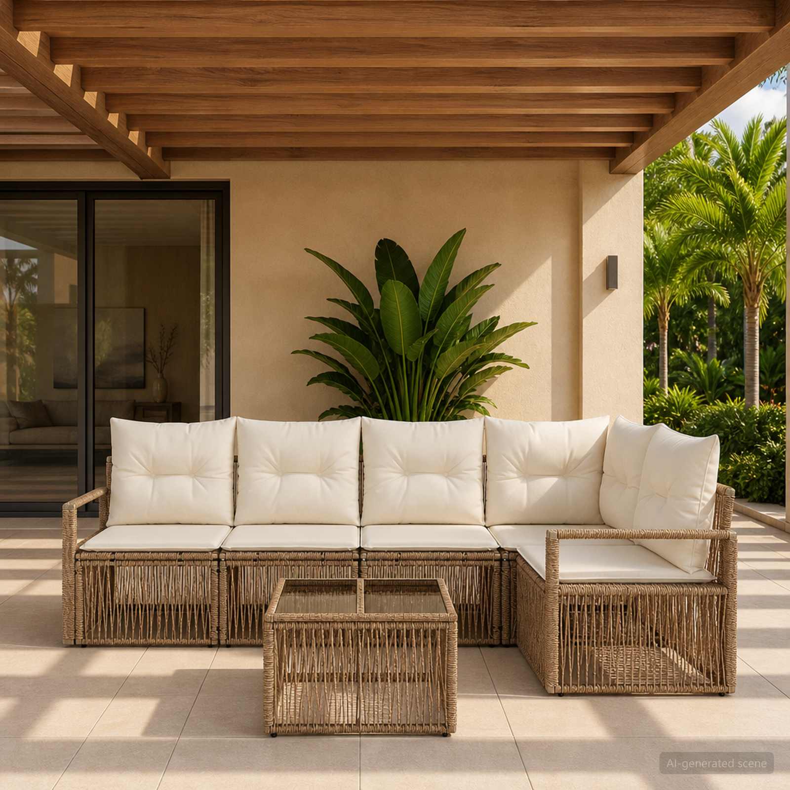 Gartensofa-set 6 pcs Beige Poly-Rattan