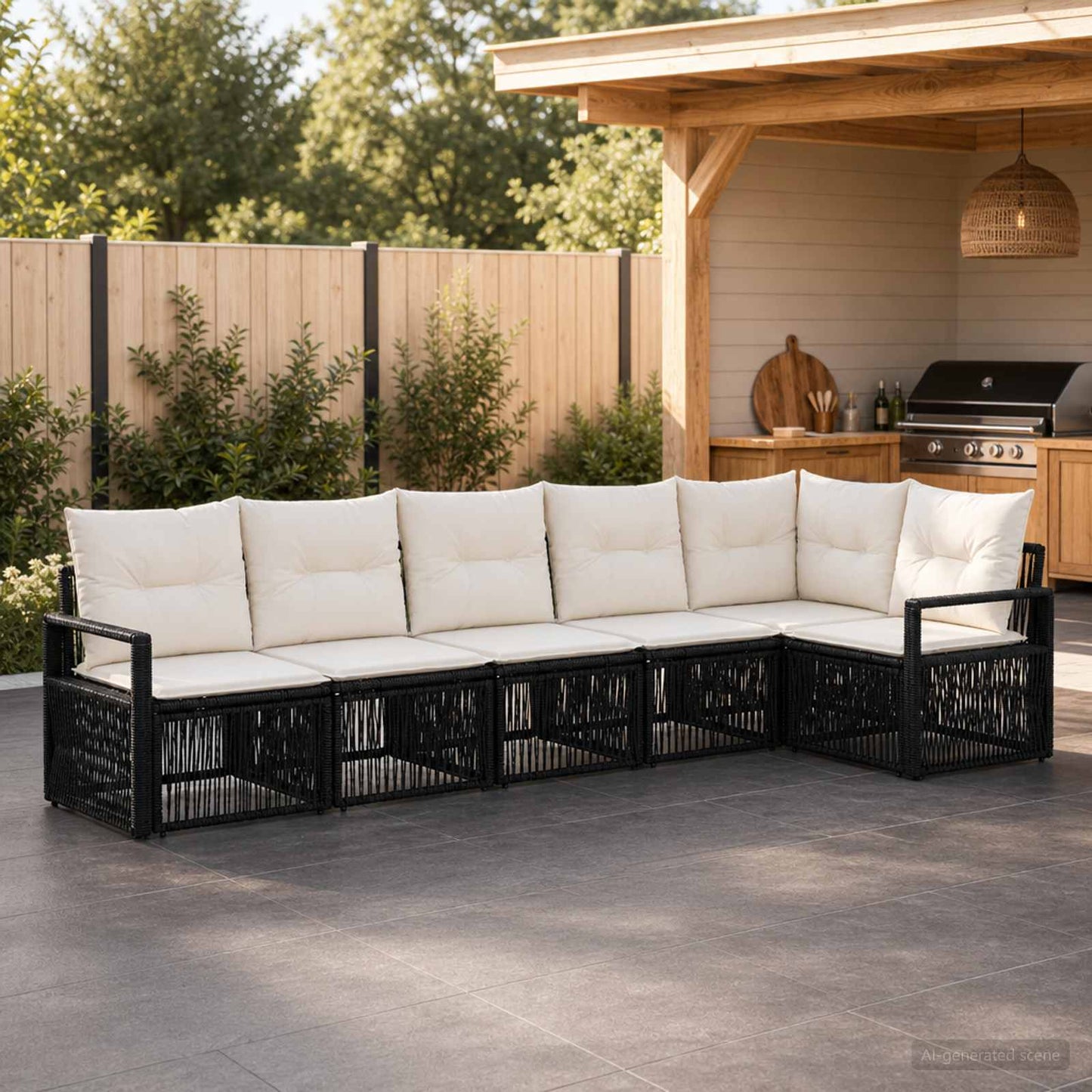 Gartensofa-set 6 stk. Schwarz Poly-Rattan