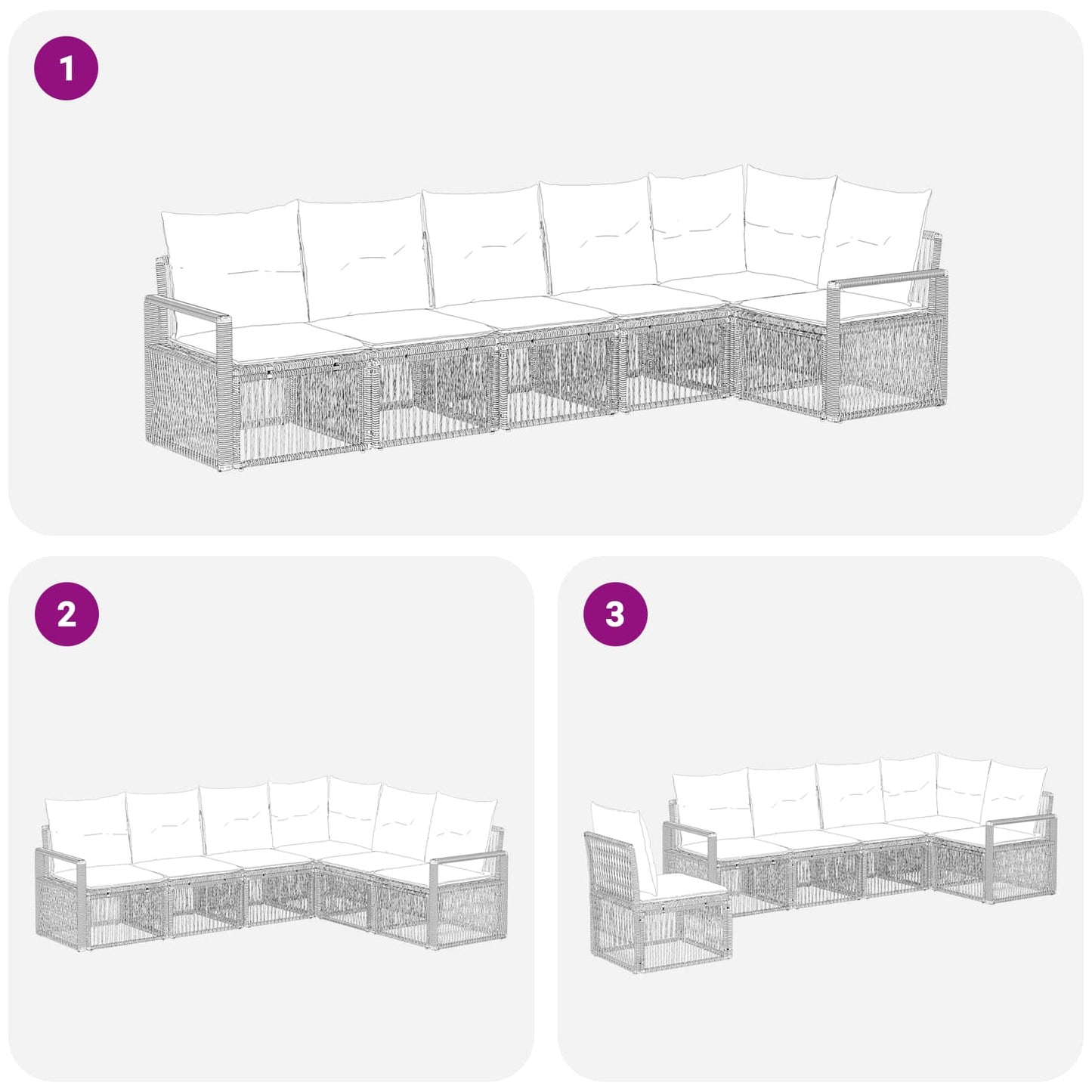 Gartensofa-set 6 stk. Schwarz Poly-Rattan