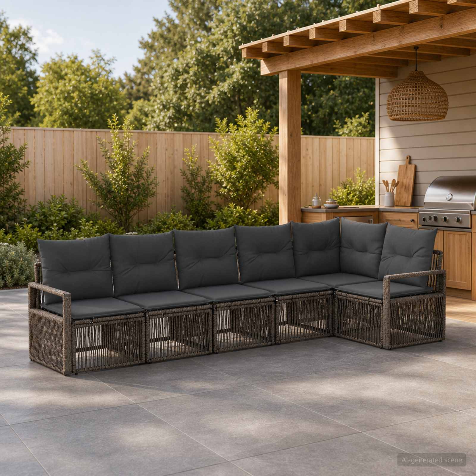 Gartensofa-set 6 pcs Grau Poly-Rattan