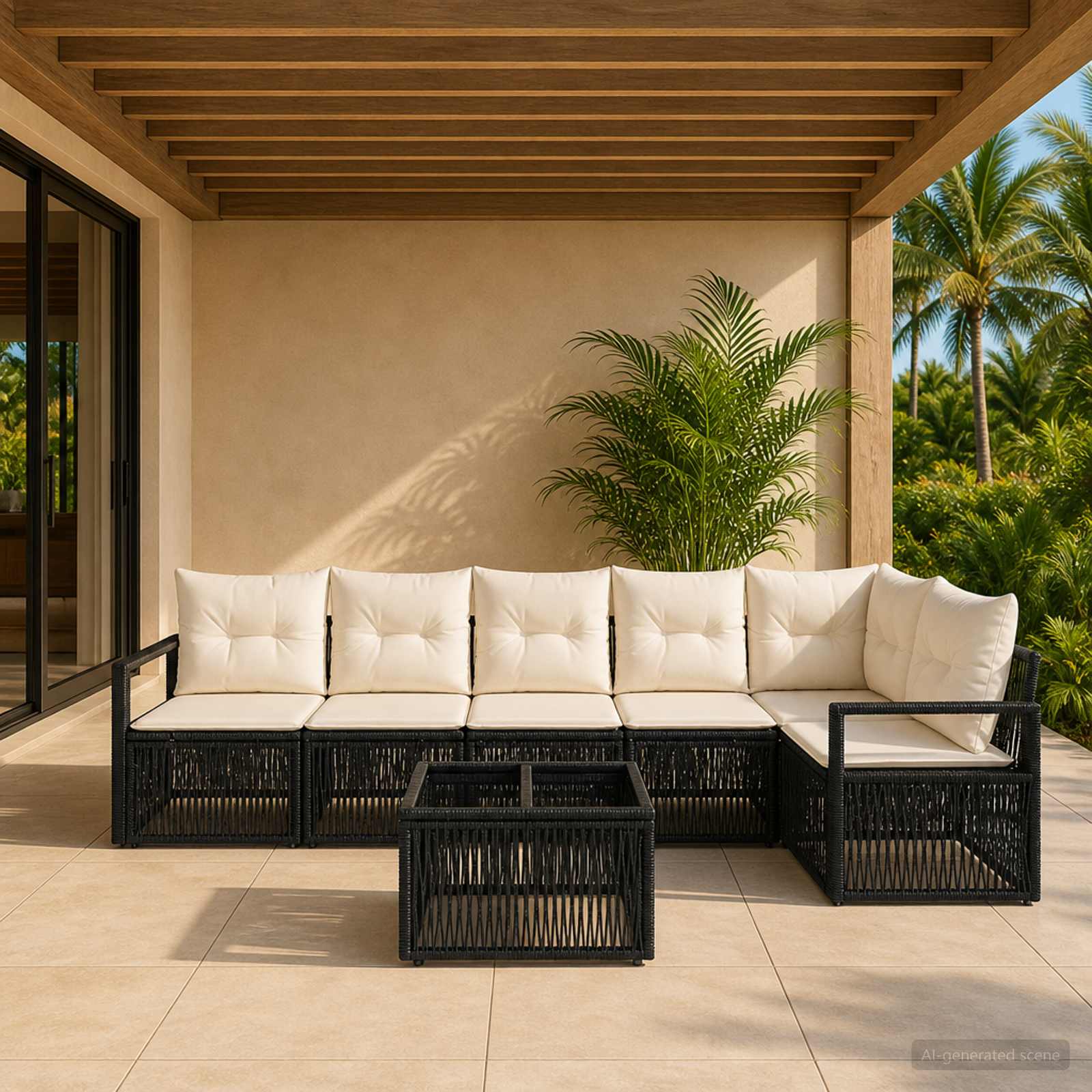 Gartensofa-set 7 stk. Schwarz Poly-Rattan