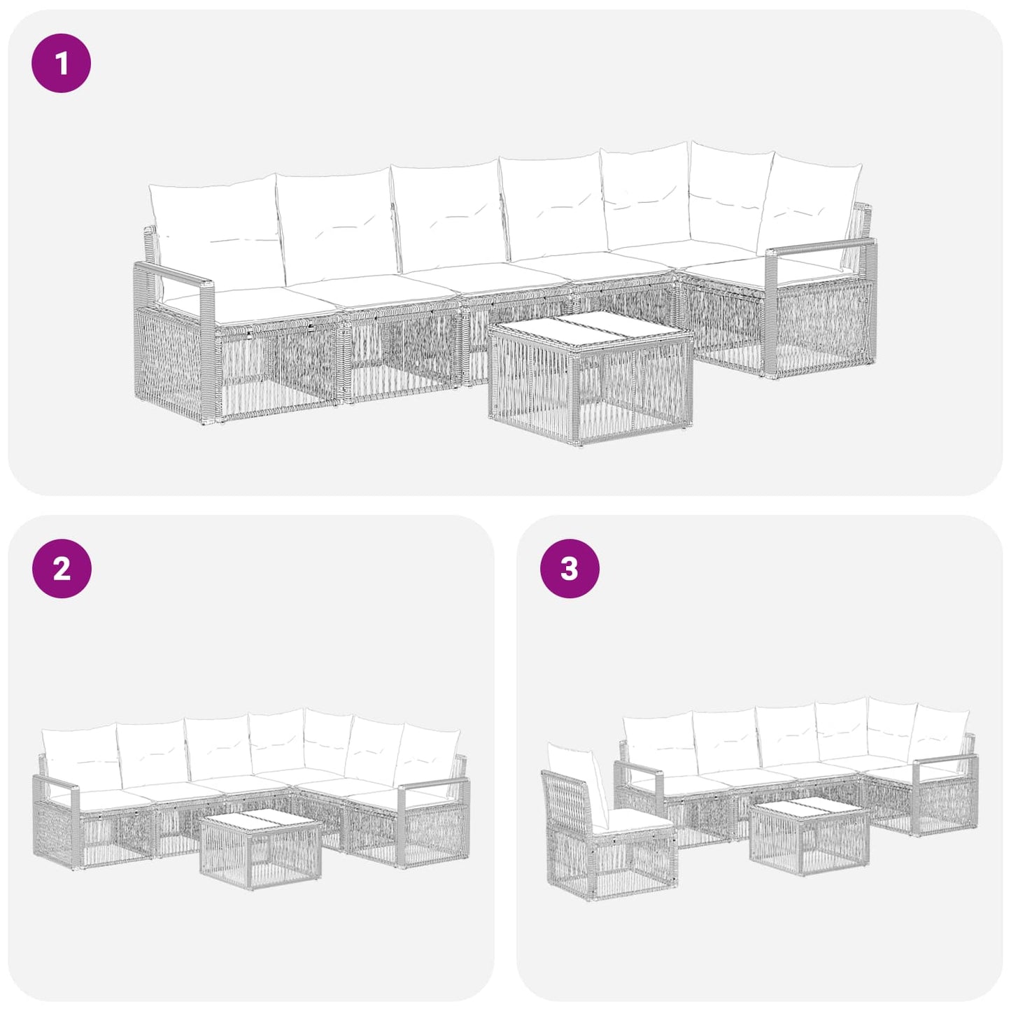 Gartensofa-set 7 stk. Schwarz Poly-Rattan