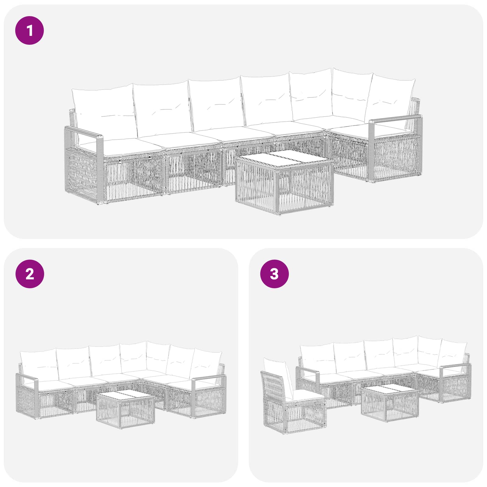 Gartensofa-set 7 stk. Schwarz Poly-Rattan