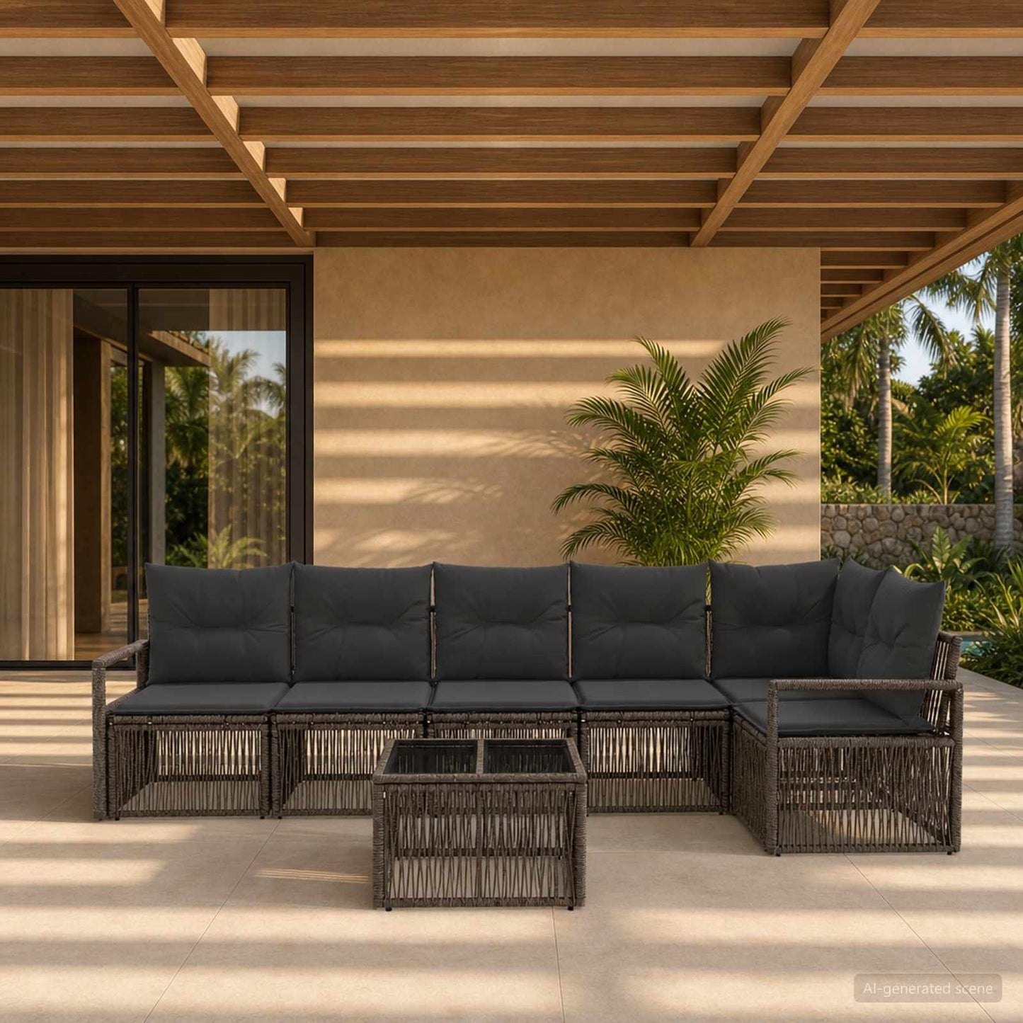 Gartensofa-set 7 stk. Grau Poly-Rattan
