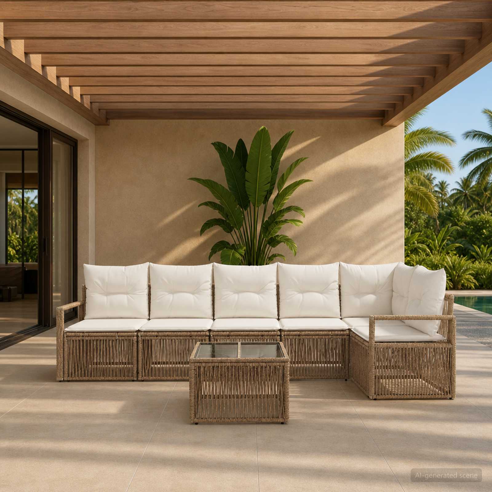 Gartensofa-set 7 pcs Beige Poly-Rattan