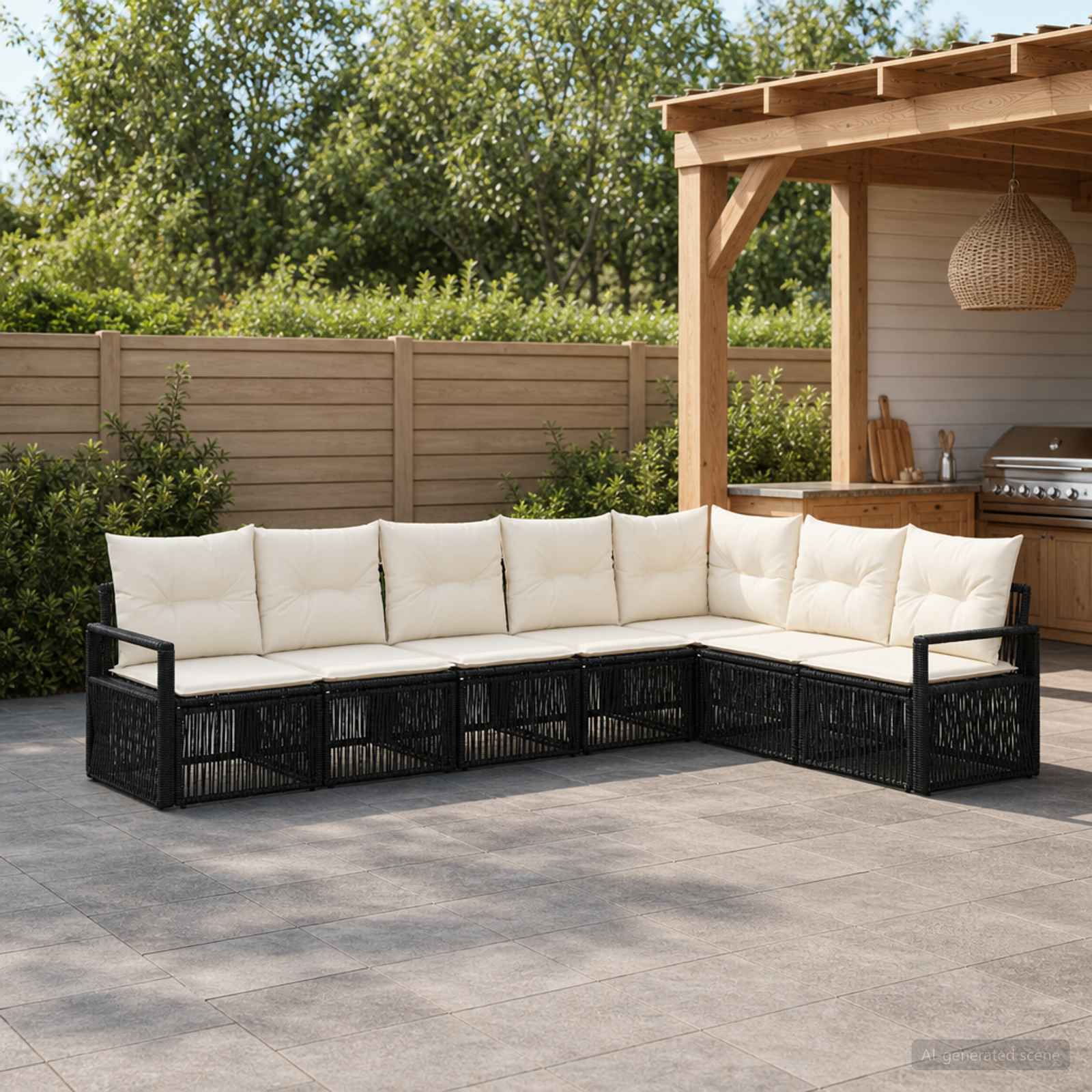 Gartensofa-set 7 stk. Schwarz Poly-Rattan