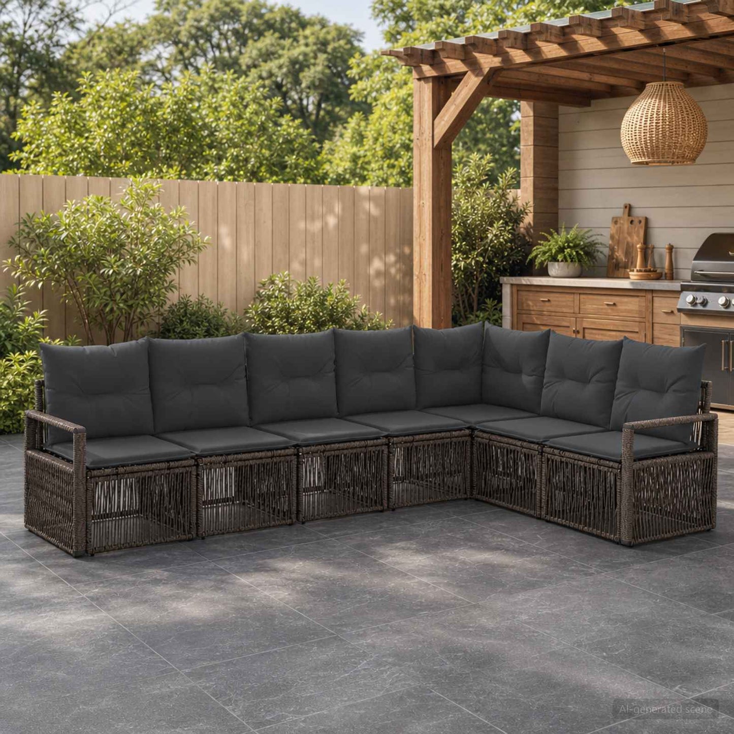 Gartensofa-set 7 pcs Grau Poly-Rattan