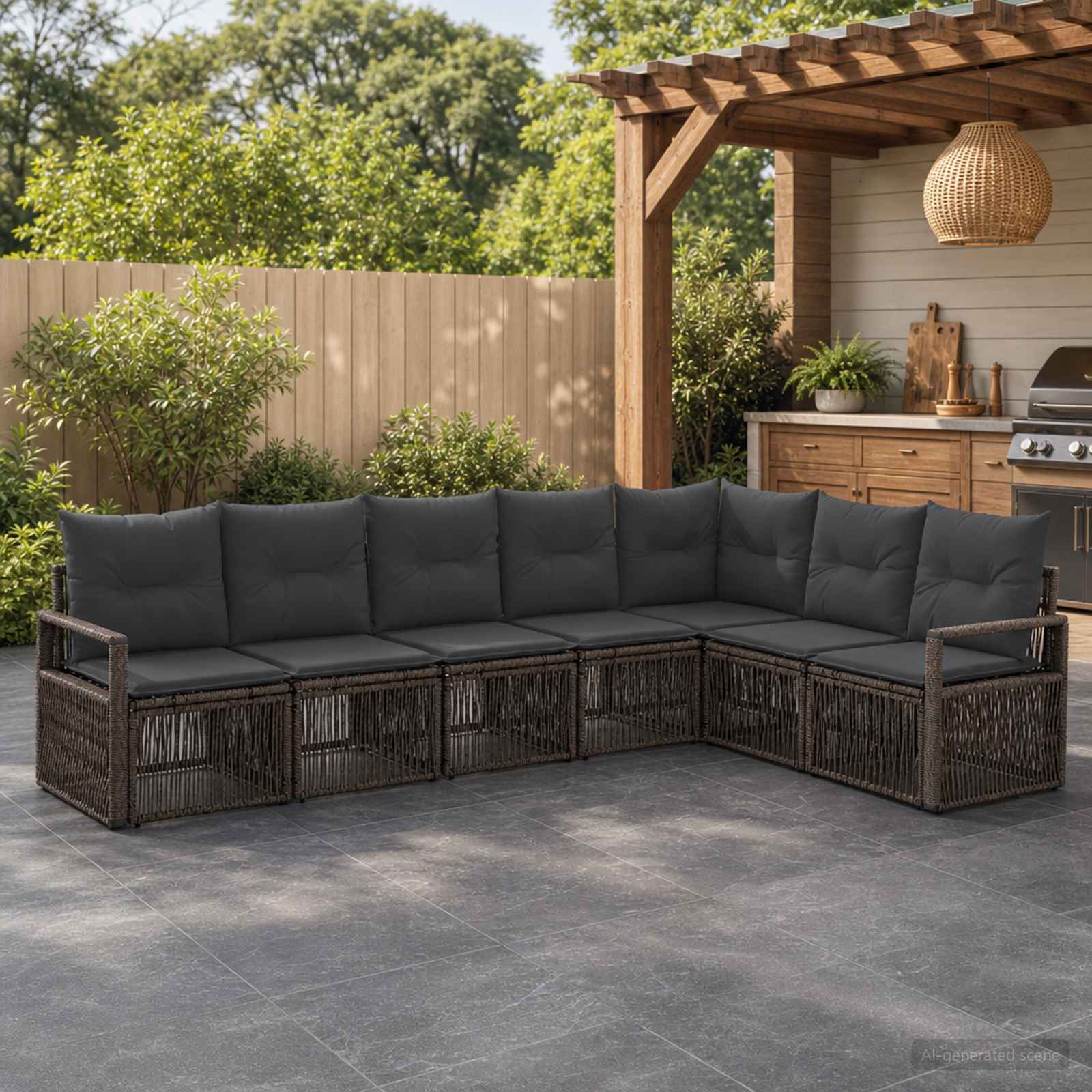 Gartensofa-set 7 pcs Grau Poly-Rattan